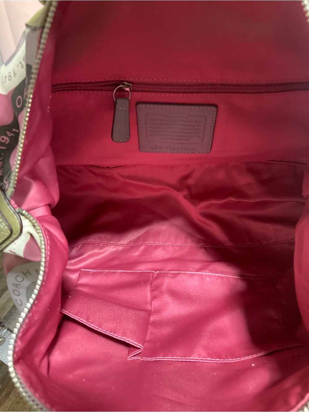 Coach Olive Green & Pink Circle Print Satchel - Picture 8 of 9